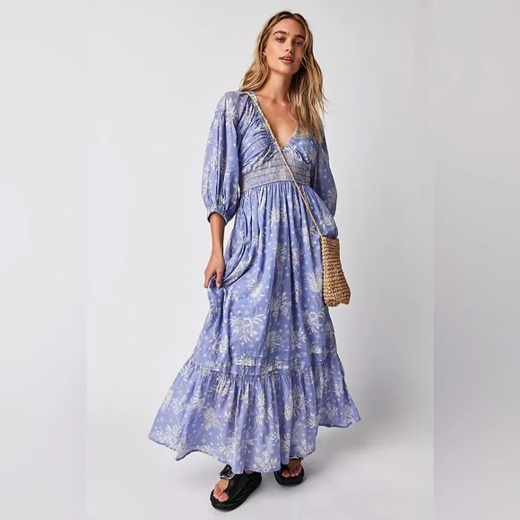 Free People Golden Hour Maxi Flowy Floral Sun Dress in Lavender Combo | Large - Picture 3 of 10